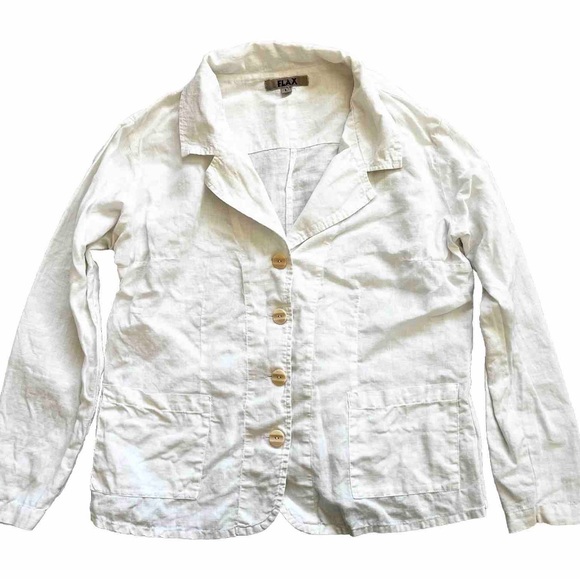Flax Tops - FLAX BUTTON DOWN TOP W/ POCKETS SIZE LARGE MINIMALIST MODERN CHIC SOPHISTICATED